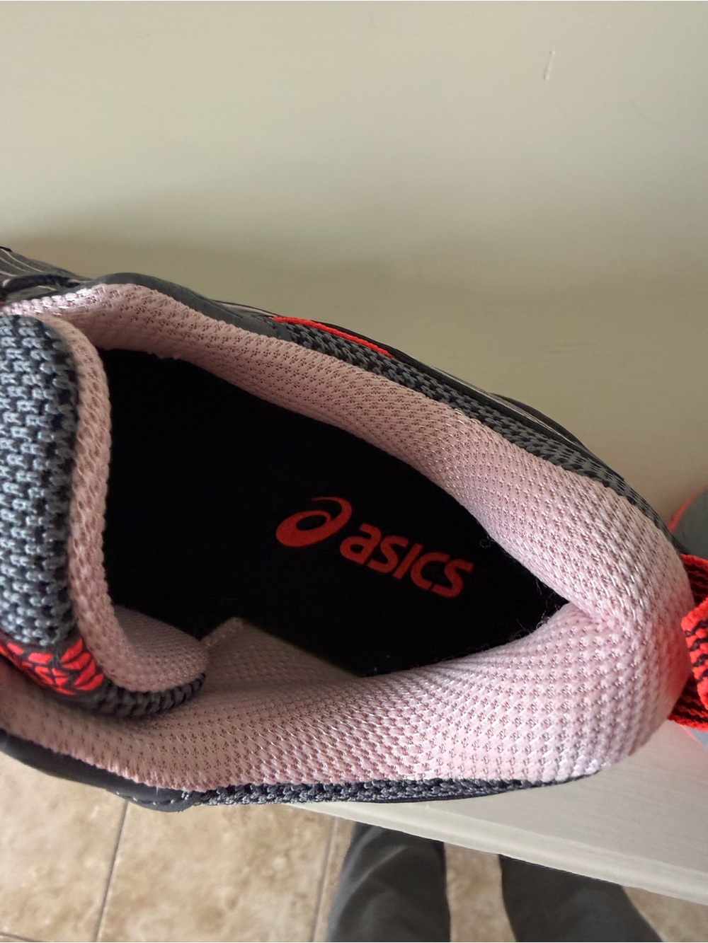 Asics Dark Gray and Coral Pink Trail Running Sneakers - Picture 5 of 13